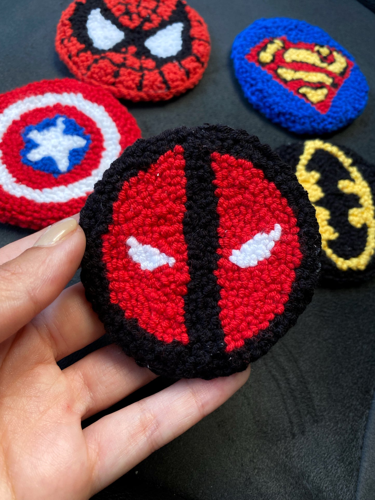Spiderman Batman Superman Deadpool Punch Needle Car Coasters