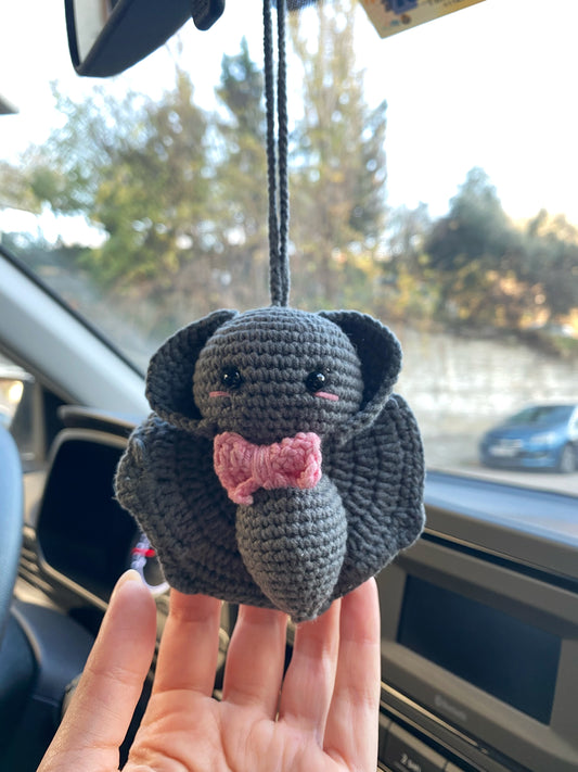 Bat Car Mirror Hanging Amigurumi - New Car Gift- Car Interior Accessory - Luck Charm