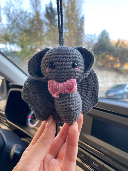 Bat Car Mirror Hanging Amigurumi - New Car Gift- Car Interior Accessory - Luck Charm