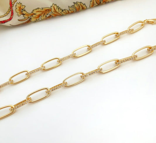 Cuban Link Chain Bracelet • Crystal Layering Bracelet • Paperclip Chain
