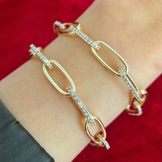 Cuban Link Chain Bracelet • Crystal Layering Bracelet • Paperclip Chain