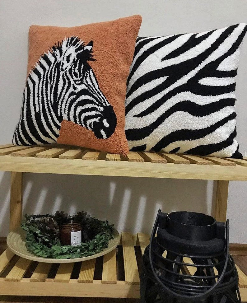 Zebra Punch Needle Pillow Case - Tufted Pillow Cover