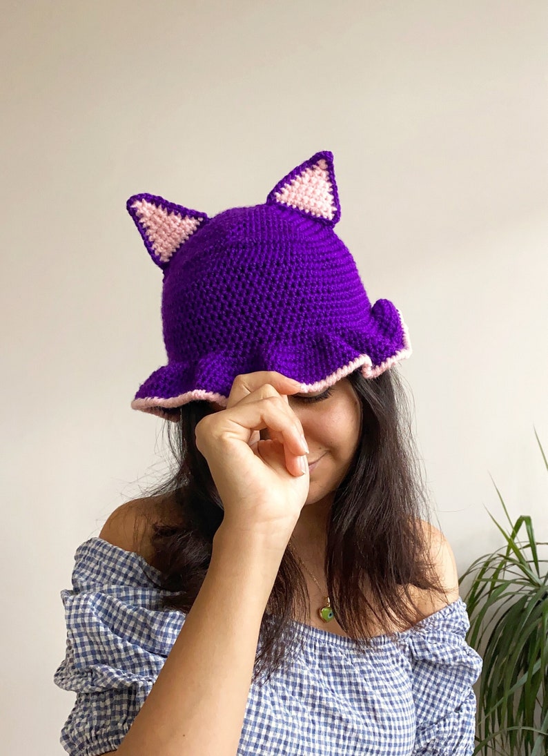 Crochet Purple Cat Bucket Hat
