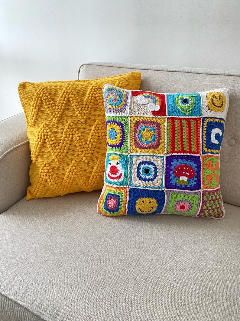 Granny Square Crochet Pillow Cover- Handmade Pillow Case