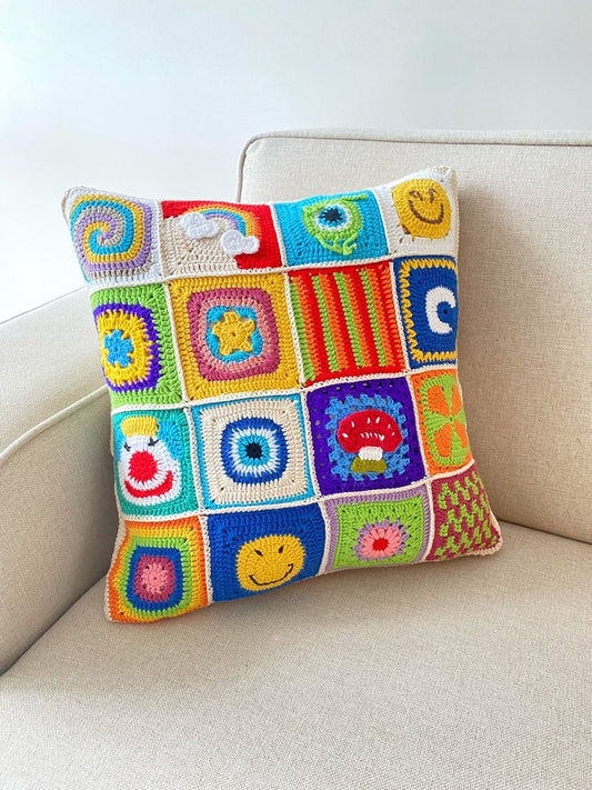 Granny Square Crochet Pillow Cover- Handmade Pillow Case