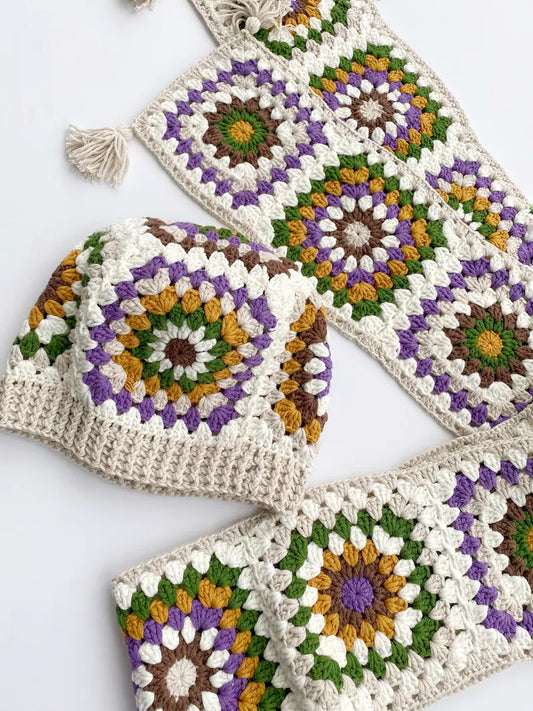 Crochet Granny Square Scarf Hat Set
