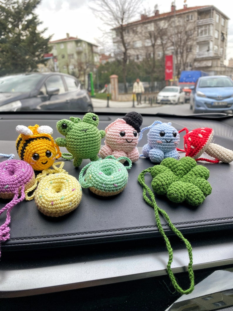 Frog Car Mirror Hanging Amigurumi  - New Car Gift Crochet- Car Interior Accessory - Luck Charm