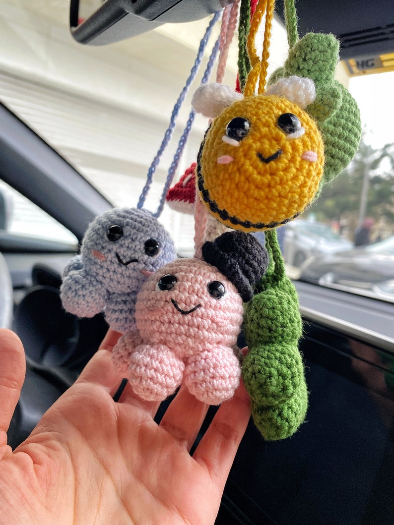 Frog Car Mirror Hanging Amigurumi - New Car Gift Crochet- Car Interior Accessory - Luck Charm
