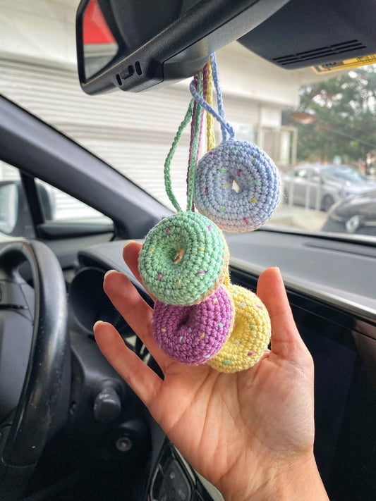 Donut Car Mirror Hanging Amigurumi - New Car Gift Crochet- Car Interior Accessory - Luck Charm
