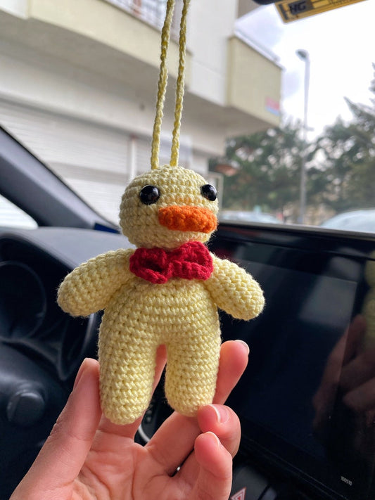 Duck Car Mirror Hanging Amigurumi - New Car Gift Crochet- Car Interior Accessory - Luck Charm
