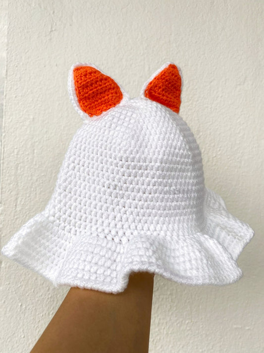 Crochet White Cat Bucket Hat