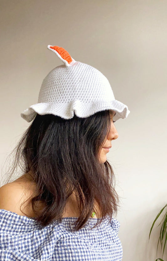 Crochet White Cat Bucket Hat