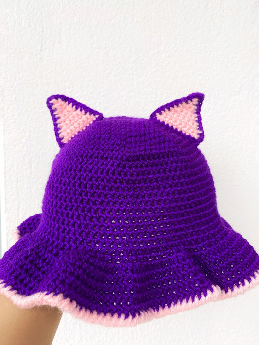 Crochet Purple Cat Bucket Hat