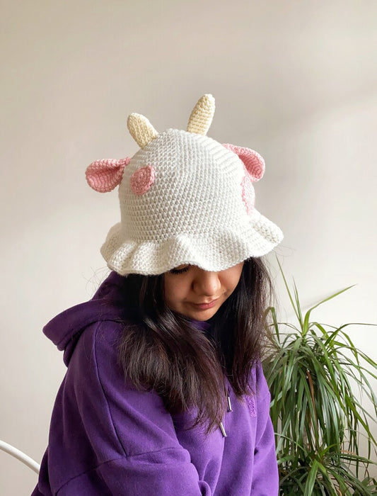 Crochet Pink Cow Bucket Hat