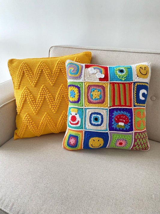 Granny Square Crochet Pillow Cover- Handmade Pillow Case