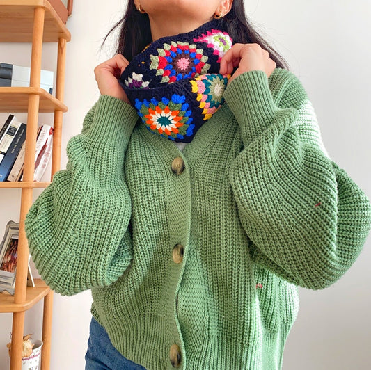 Crochet Granny Square Infinity Scarf