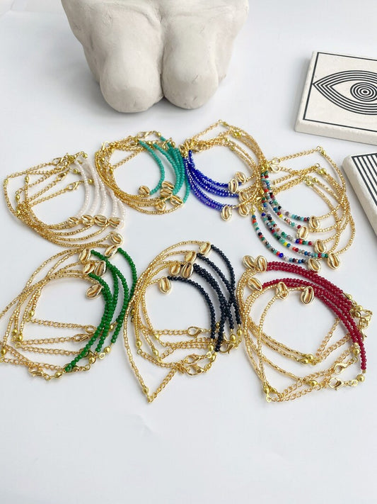 Cowrie Shell Miyuki Beads Bracelet • Boho Colorful Seed Bead • Surfers Bracelet