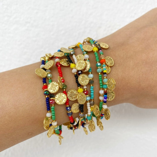 Ancient Coin Miyuki Beads Bracelet • Boho Colorful Seed Bead • Surfers Bracelet