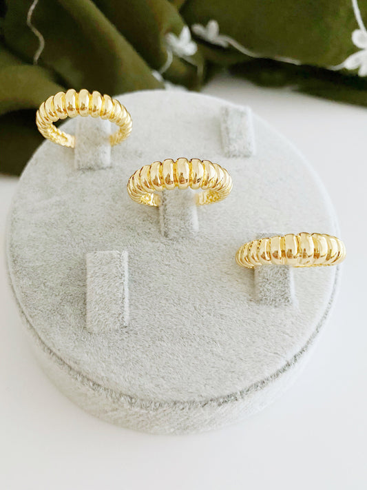 Croissant Dome Bubble Ring • Gold Chunky Twist Rope Ring