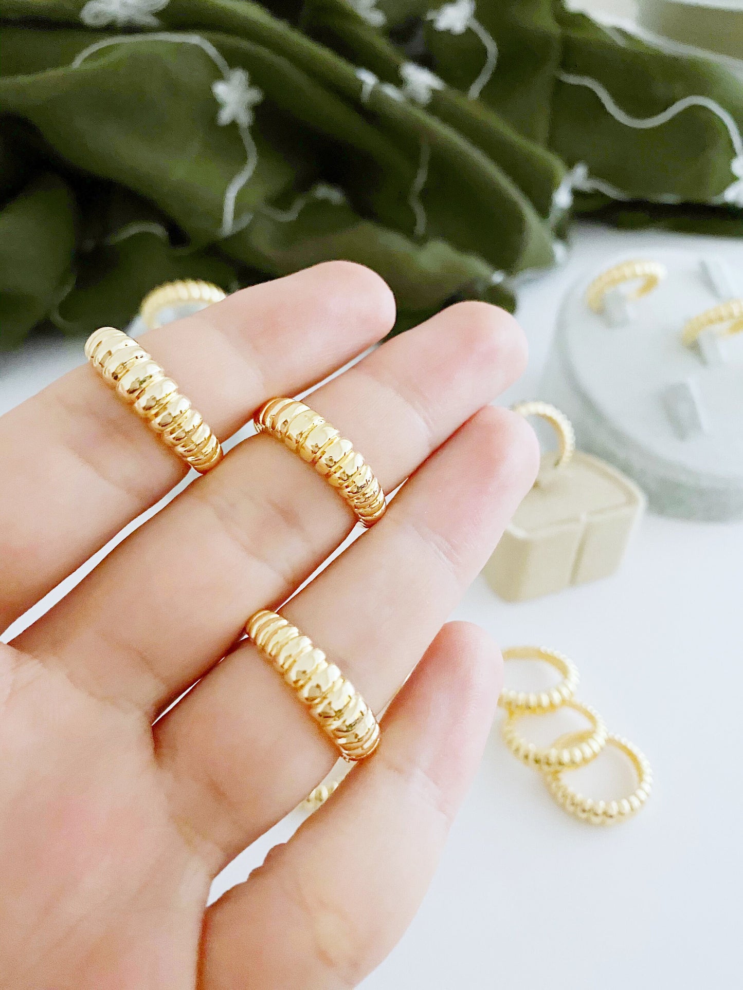 Croissant Dome Bubble Ring • Gold Chunky Twist Rope Ring