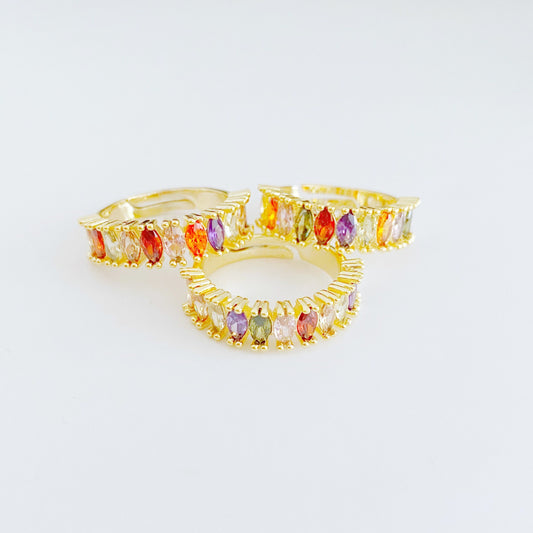 Rainbow Baguette Eternity Ring • Adjustable Multicolor Crystal Ring