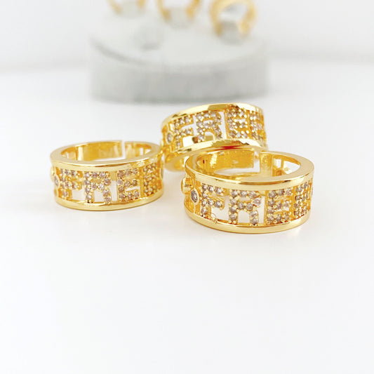 Tarnish Resistant Freedom Writing Ring • Crystal Engraved Ring