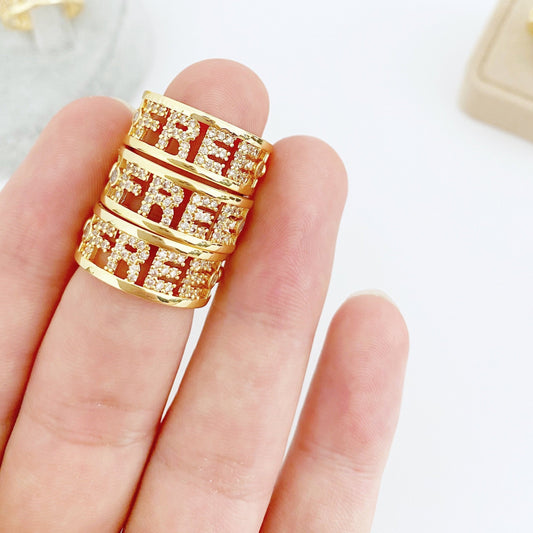 Tarnish Resistant Freedom Writing Ring • Crystal Engraved Ring