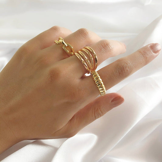 Chunky Croissant Dome Bubble Ring • Rose Gold Crystal Stackable