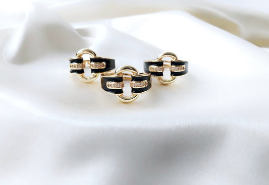 Colorful Crystal Ring • Adjustable Cubic Zirconia Ring • Black White