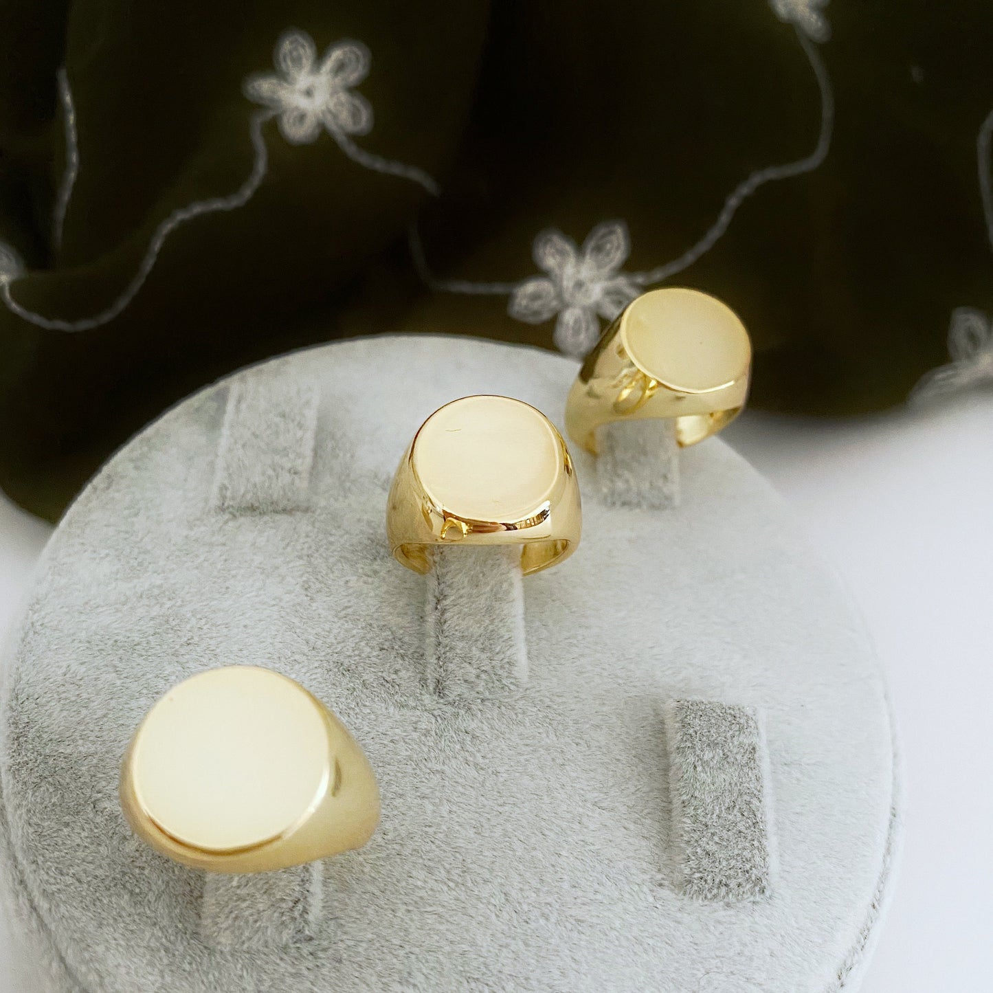 Gold Signet Ring • Adjustable Plain Chunky Oval Round Square Ring