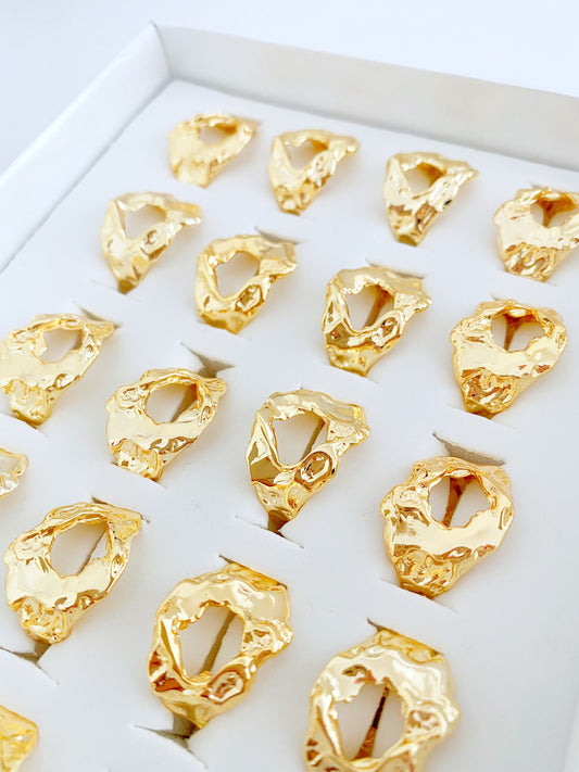 Hammered Tarnish Free Adjustable Ring • Gold Engraved Designer Ring