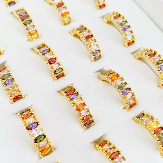 Rainbow Baguette Eternity Ring • Adjustable Multicolor Crystal Ring