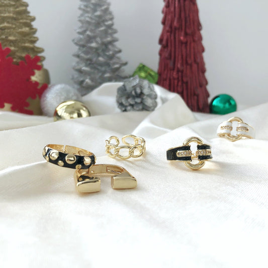 Gold Adjustable Stacking Ring Set • Crystal Enamel Colorful Band