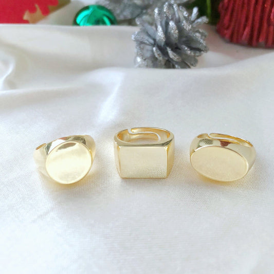 Gold Signet Ring SET • Unisex Band • Chunky Oval Round Square Ring