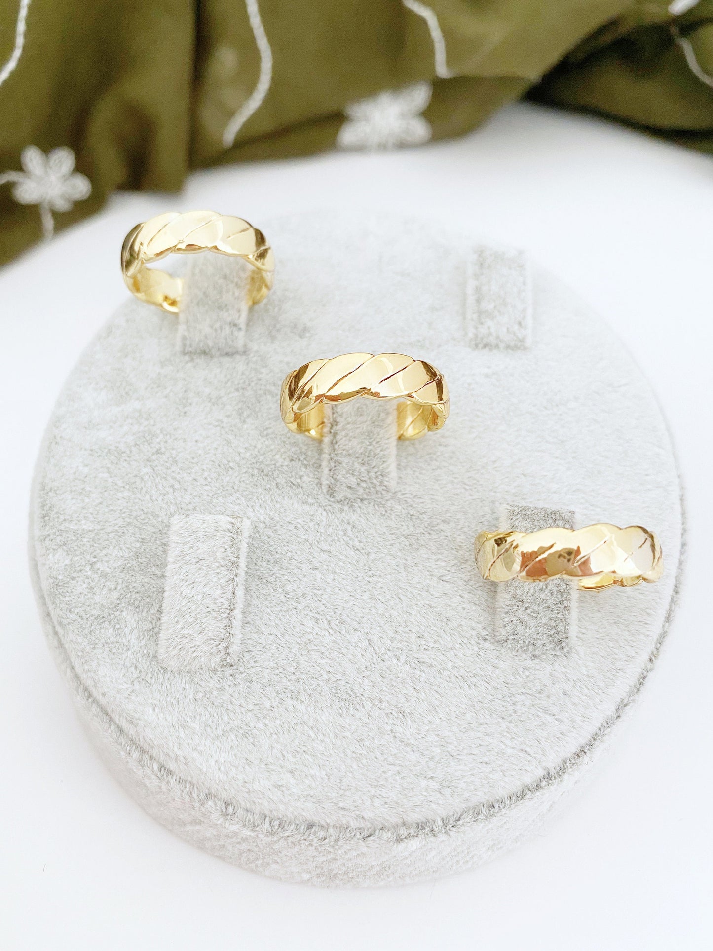 Striped Coco Ring • Quilted Crush Cross Ring • Croissant Striped Ring