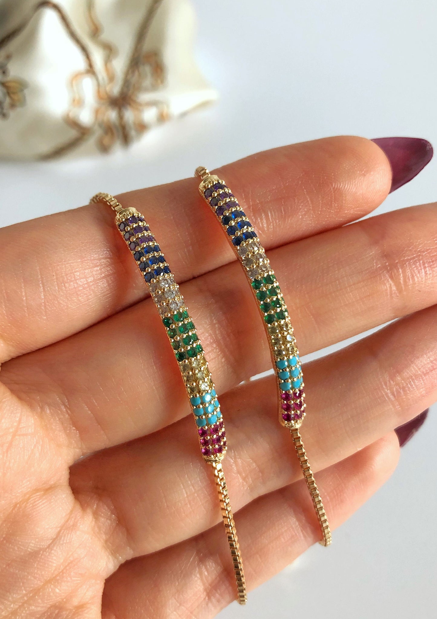 Colorful Pave Bar Bracelet • Rainbow Crystal Bling Bar Bracelet