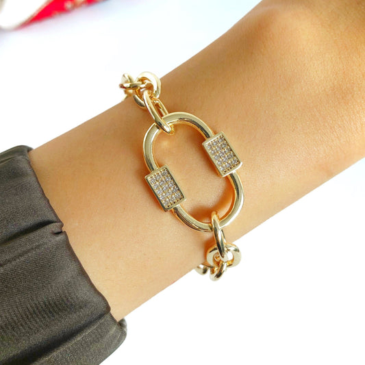 Chunky Link Chain Bracelet • O Ring Bracelet • Crystal Circle Layering