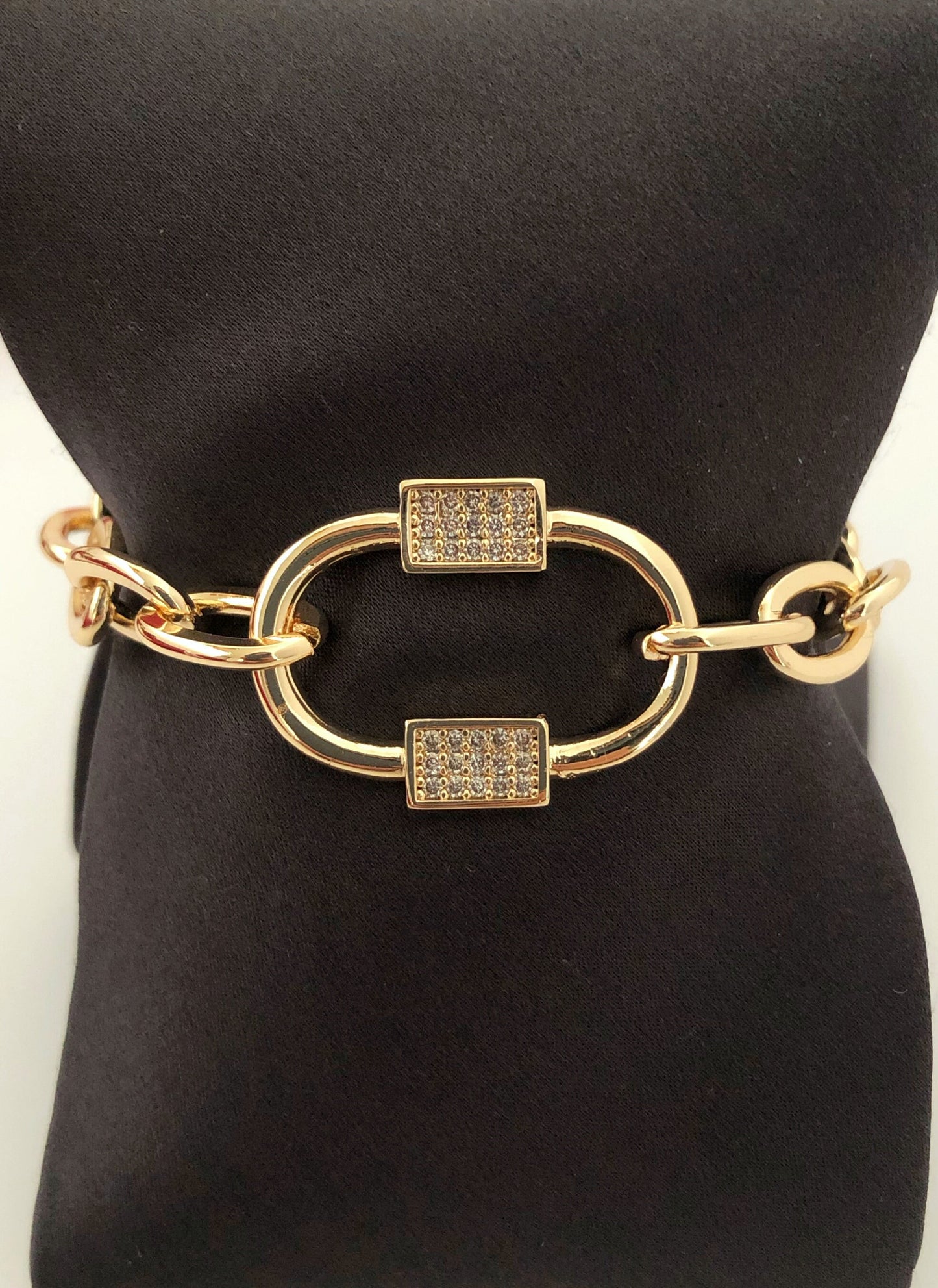 Chunky Link Chain Bracelet • O Ring Bracelet • Crystal Circle Layering