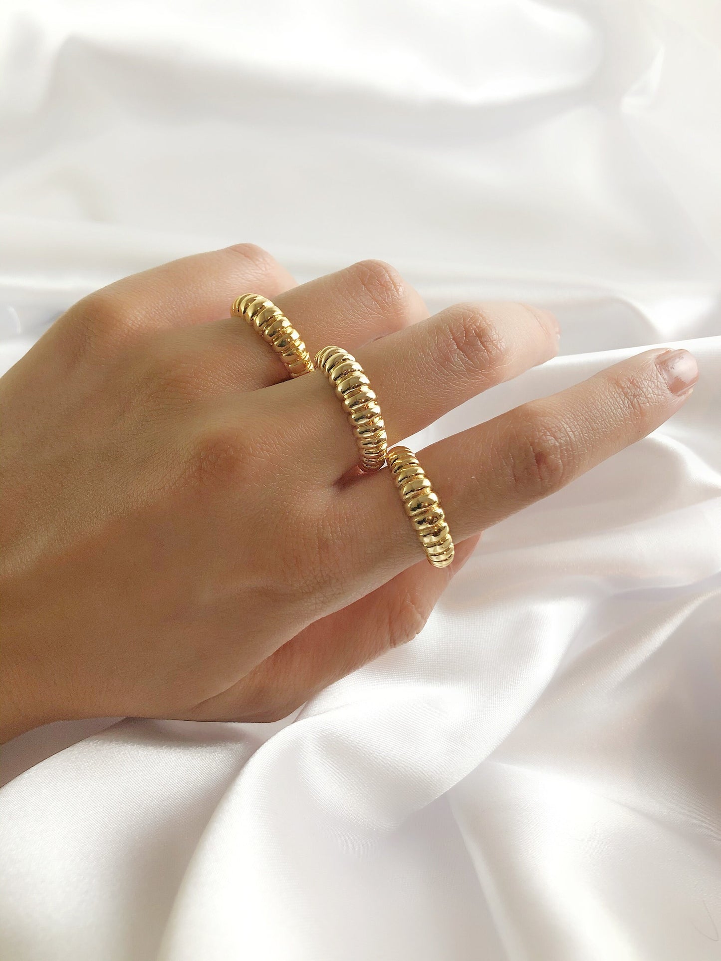 Chunky Croissant Dome Bubble Ring • Rose Gold Crystal Stackable