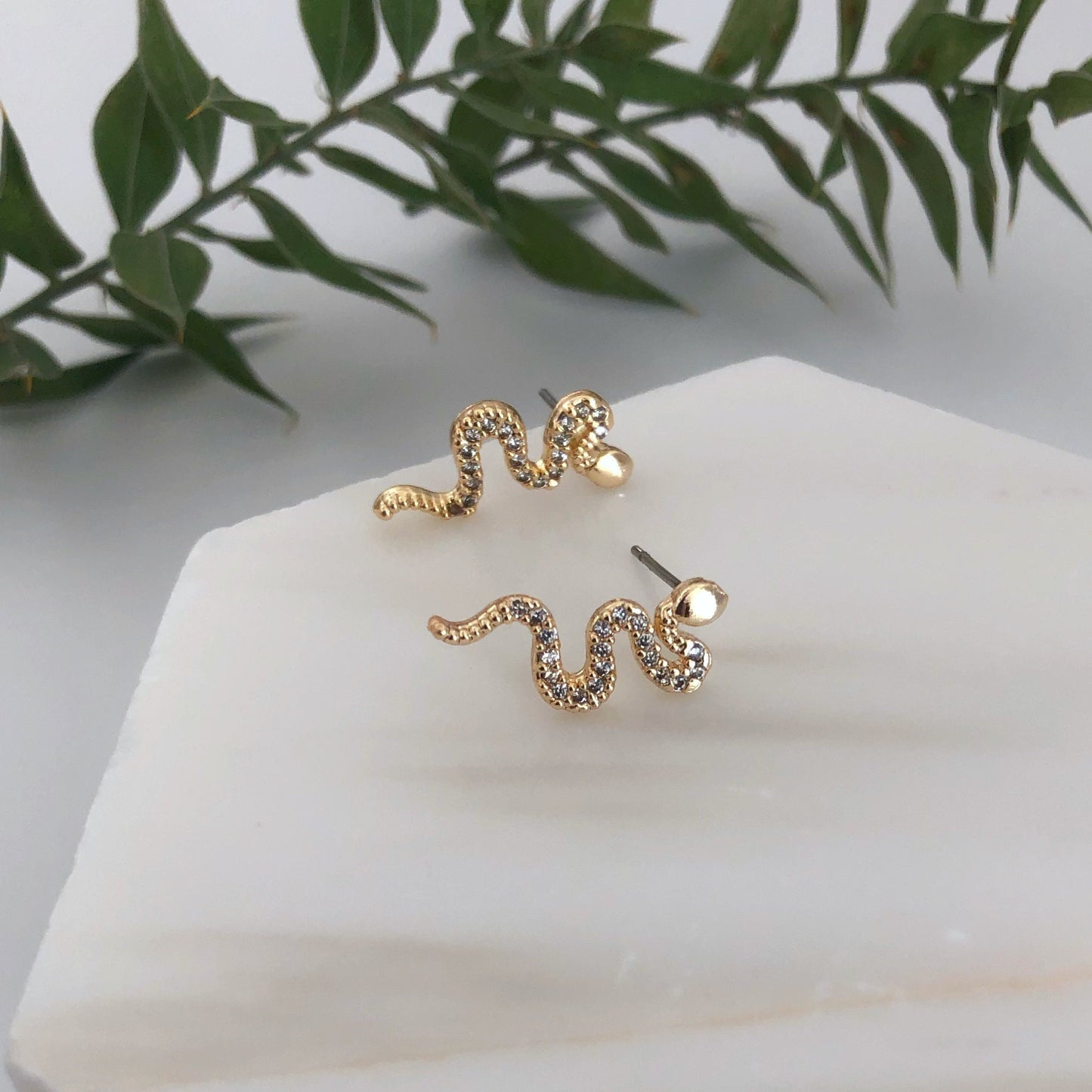 Crystal Snake Stud Earring • Tiny Serpent Earring • Snake Climber Ear