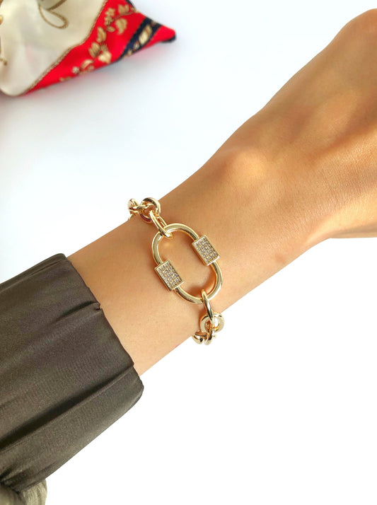 Chunky Link Chain Bracelet • O Ring Bracelet • Crystal Circle Layering