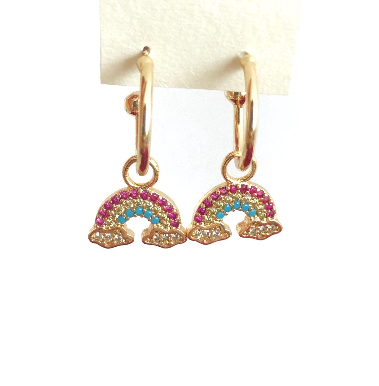 Rainbow Crystal Ball Hoop Earring • Colorful Rainbow Earring