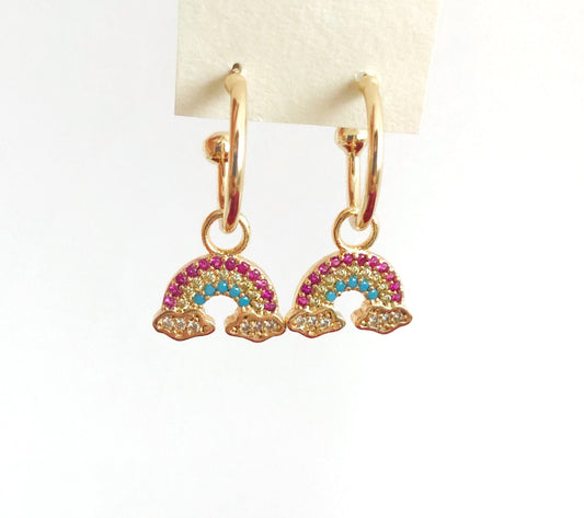 Rainbow Crystal Ball Hoop Earring • Colorful Rainbow Earring