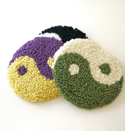 Yin Yang Punch Needle Mug Coasters- Hand Tufted Coasters