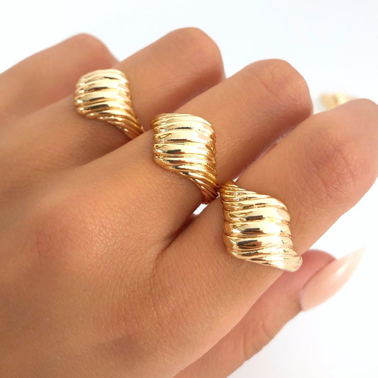 Croissant Dome Bubble Ring • Gold Chunky Twist Rope Ring