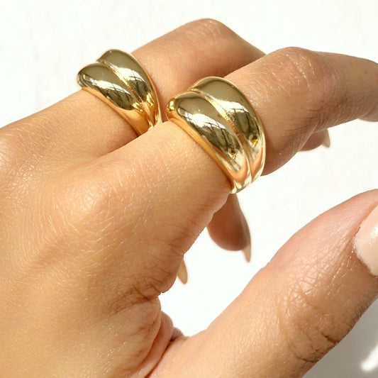 Thick Gold Double Dome Ring • Chunky Bubble Circle Ring