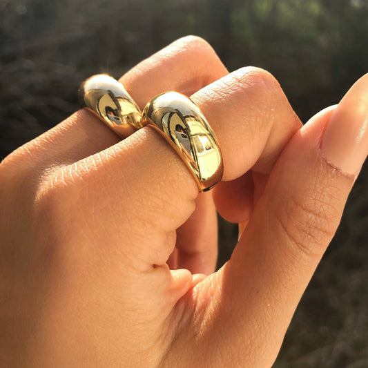 Titanium Fill Thick Gold Bold Dome Ring Chunky Bubble Circle Ring