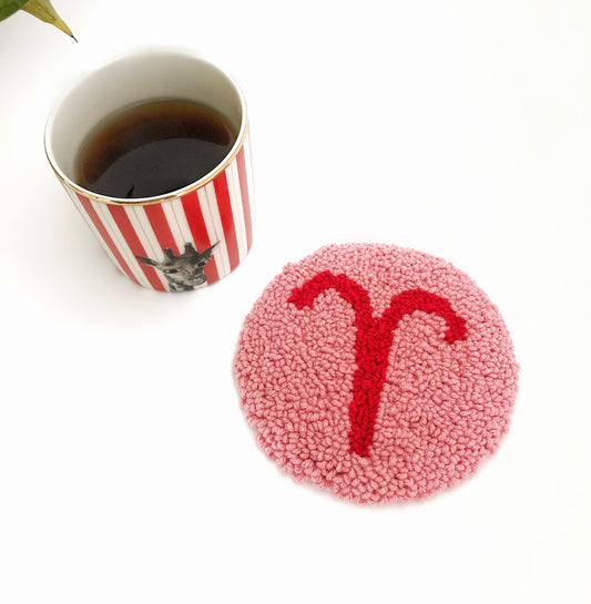 Zodiac Sign Punch Needle Mug Coasters- Hand Tufted Coasters