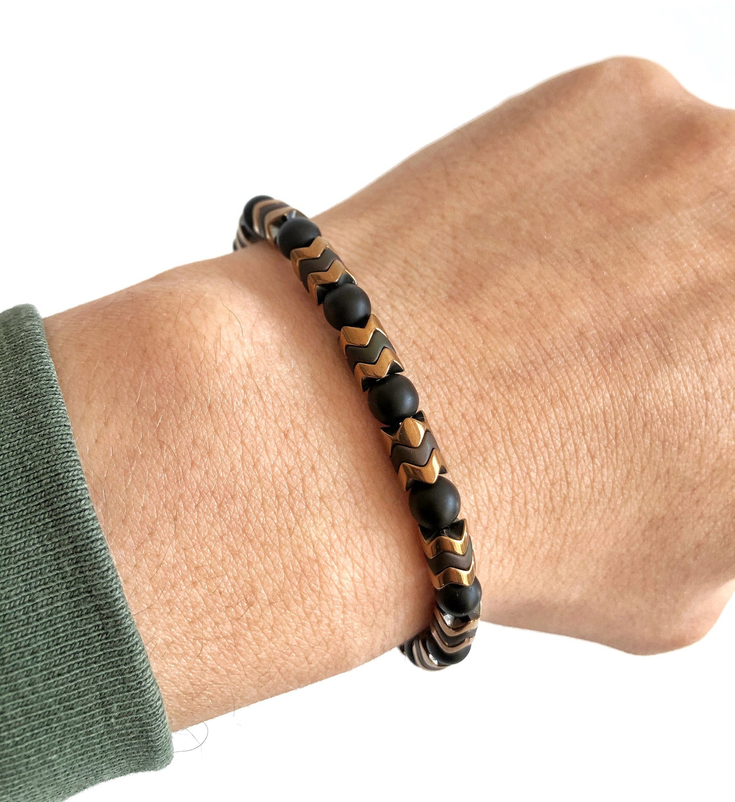 Black Onyx & Copper • Unisex Natural Stone Bead Healing Bracelet