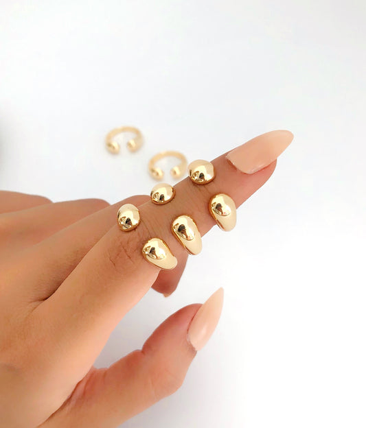 Thick Gold Cuff Ball Ring • Chunky Open Dome Band • Bold Ring